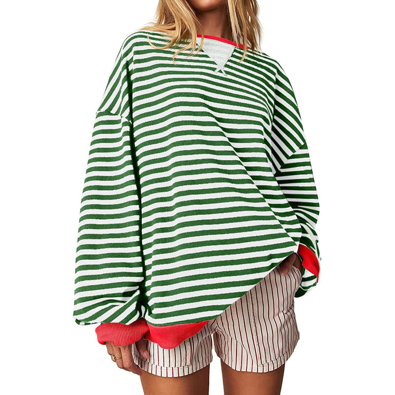 Damen Bequeme Streifenpulli mit Raglanärmeln und elastischen Bündchen EB