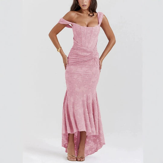 Damen nan eng anliegendes Korsett-Abendkleid mit integrierten Stäbchen, geraffter Wickelpassform und floraler Jacquardstruktur EB