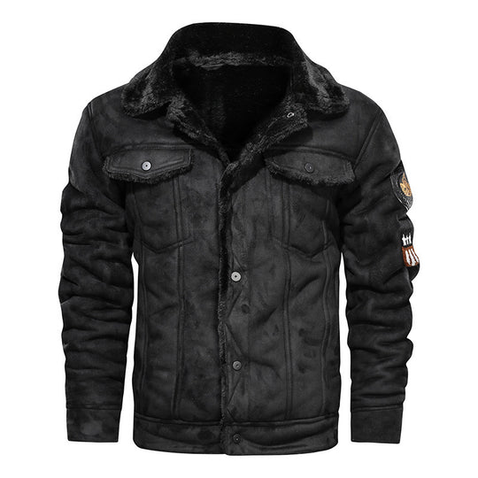 Herren nan gefütterte Lammfelloptik Jeansjacke mit Teddyfutter und Druckknopfleiste EB