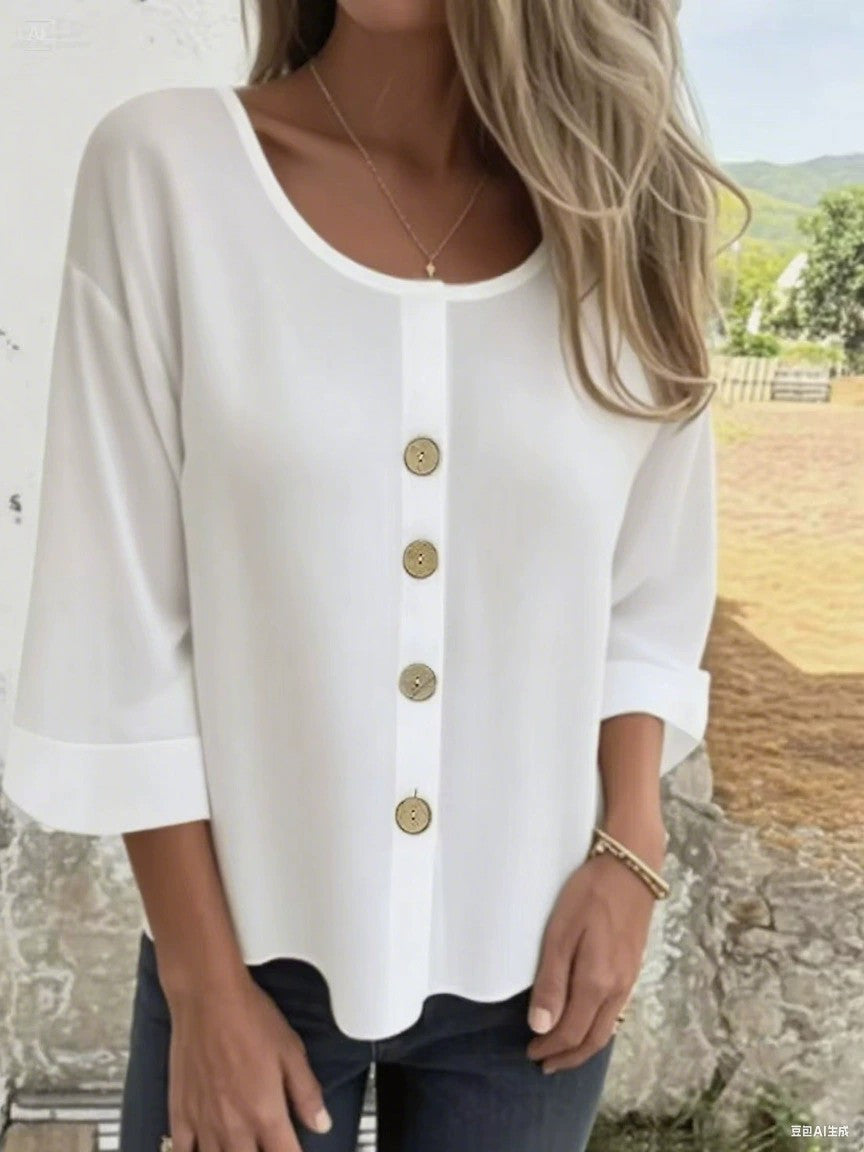 Damen Elegantes und lässiges Blusenshirt mit Knopfdetail EB