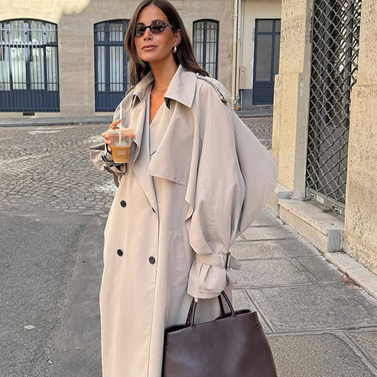 Damen eleganter Trenchcoat mit minimalistischem Design und praktischen Taschen EB