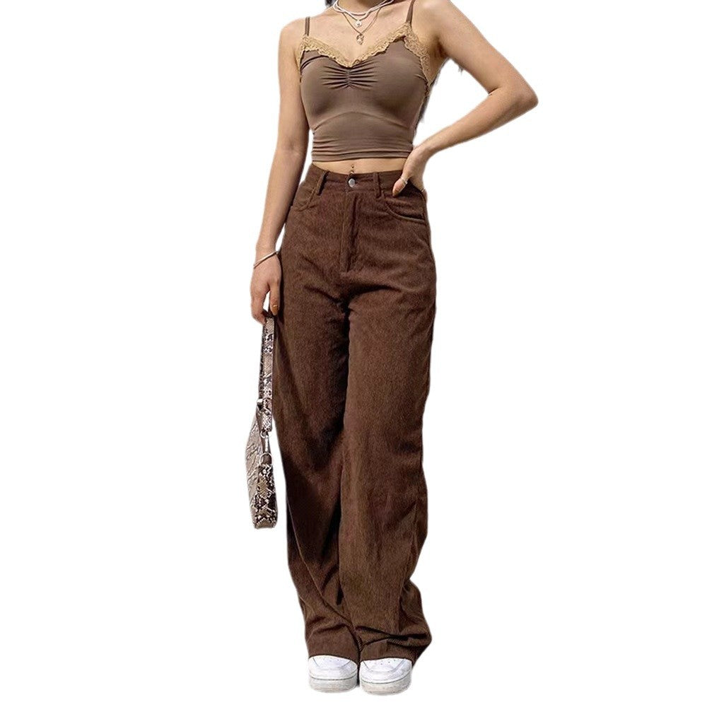 Damen Weite Cordhose mit hohem Bund und dekorativen Seitentaschen EB