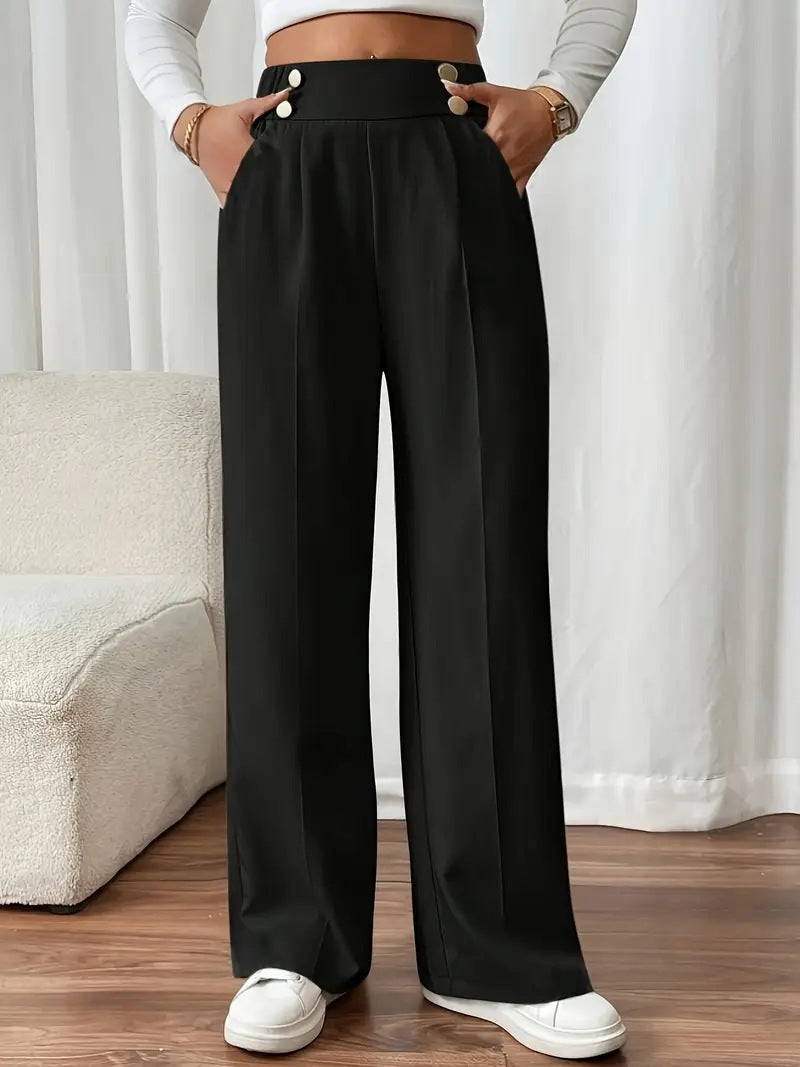 Damen Elegante und luftige Hochbundhose mit weitem Bein und praktischen Taschen EB