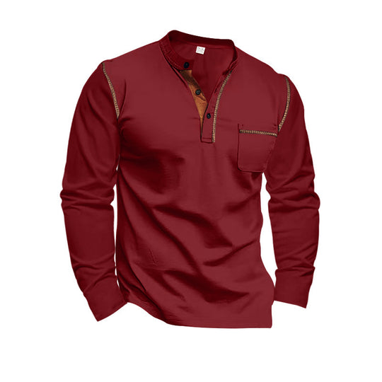 Herren Langarmhemd mit strukturiertem Kragen und modischem Taschen-Design EB