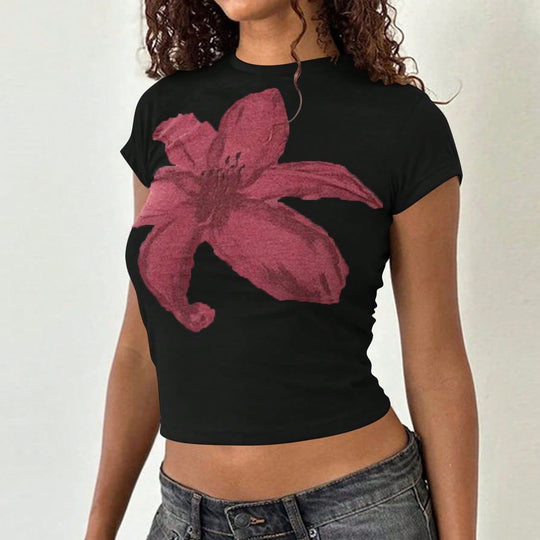 Damen Crop-T-Shirt mit floralem Design und körperbetontem Schnitt EB