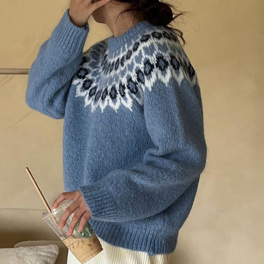 Damen Strickpullover mit traditionellem Norwegermuster EB