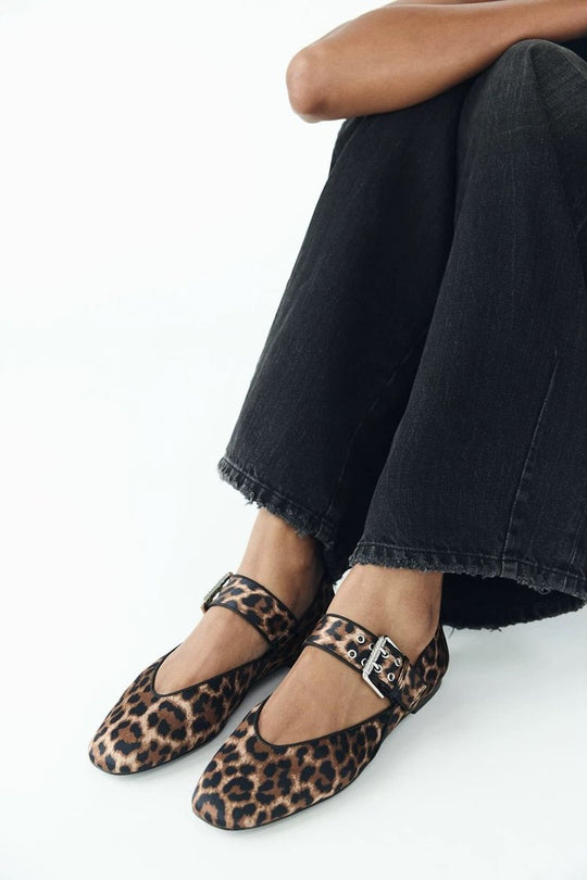 Damen Elegante Ballerinas im Leopardenmuster mit modischer Schnalle EB