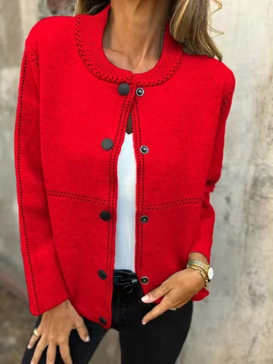 Damen Lockere Strickjacke mit Knöpfen und dekorativen Nähten EB