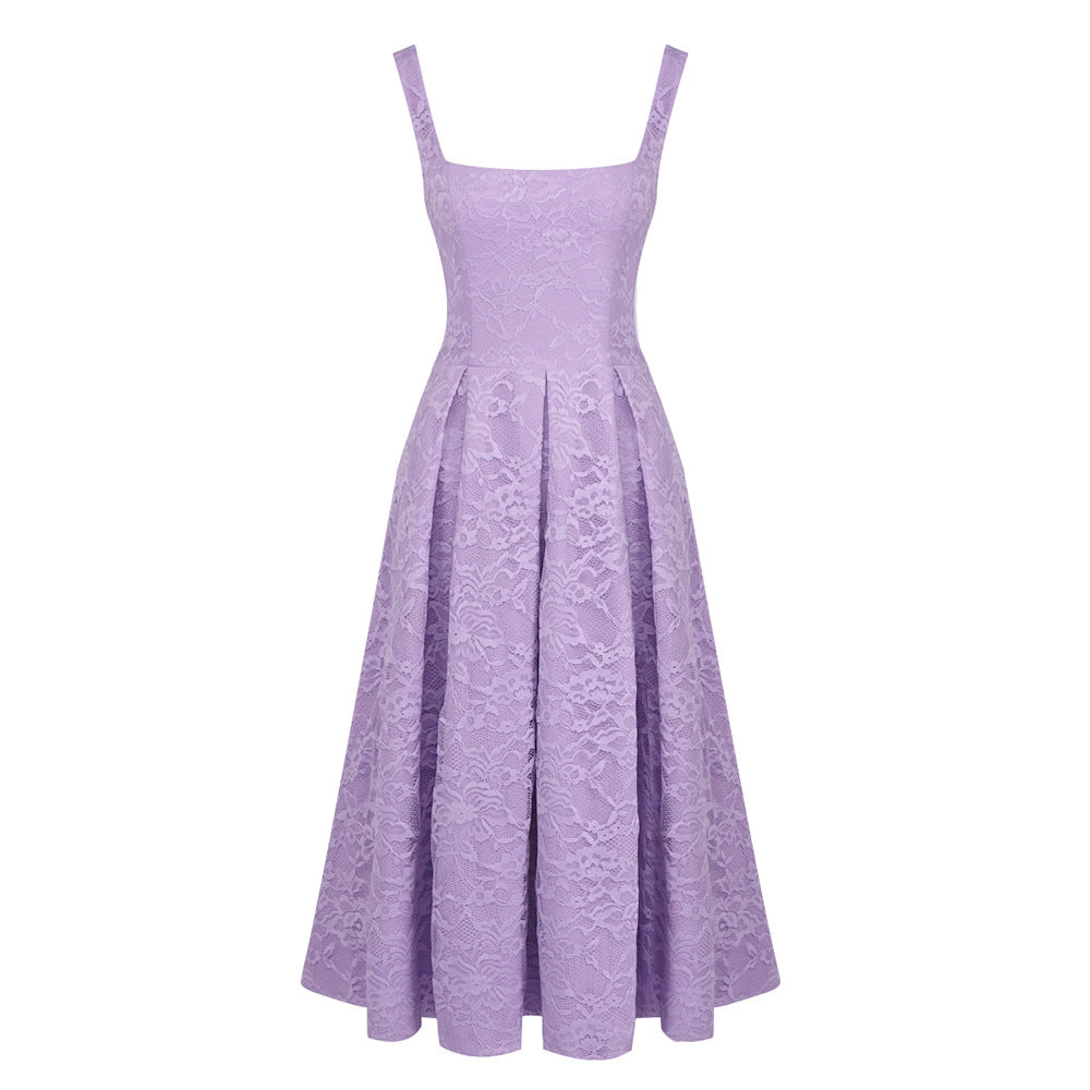 Damen Spitzen-Maxikleid im A-Linien-Stil mit tiefem Ausschnitt und taillierter Silhouette EB