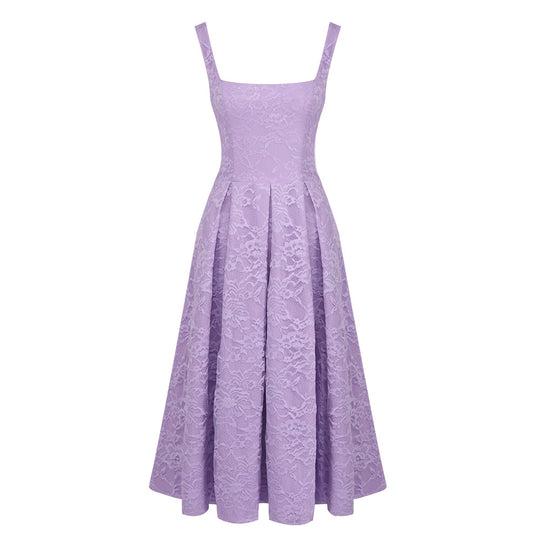 Damen Spitzen-Maxikleid im A-Linien-Stil mit tiefem Ausschnitt und taillierter Silhouette EB