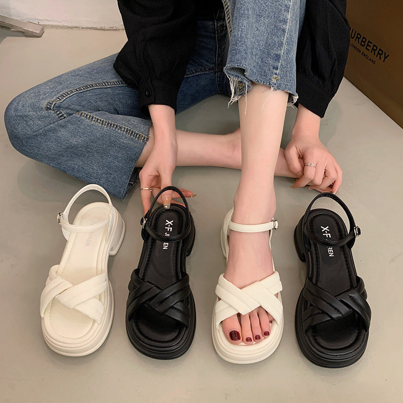 Damen Sandalen mit elegantem Kreuzriemen und komfortablem Blockabsatz EB