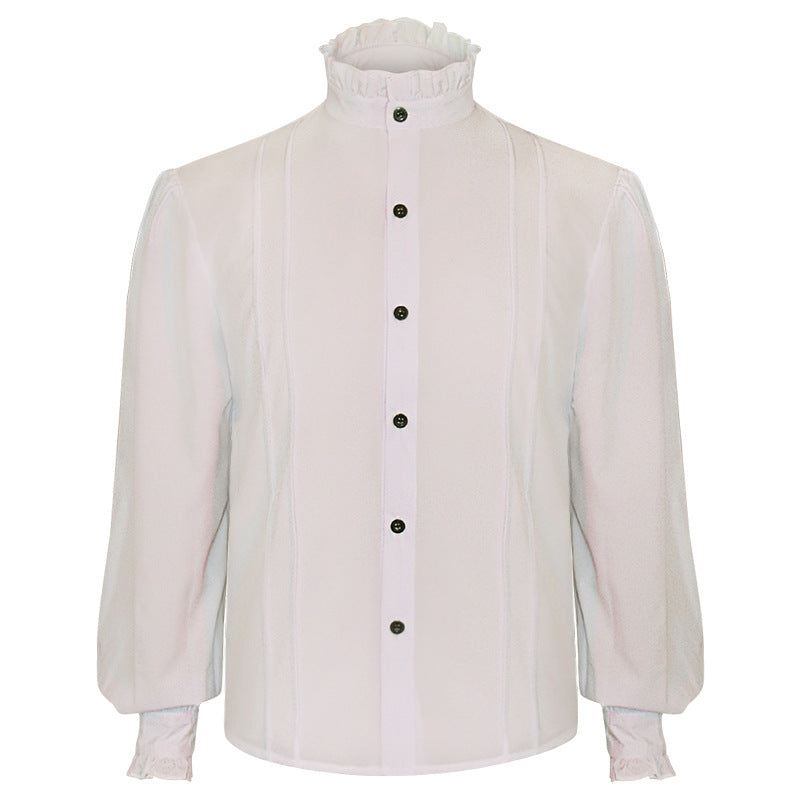 Damen nan elegante viktorianisch inspirierte Rüschenbluse mit hohem Kräuselkragen und Ballonärmeln Eb