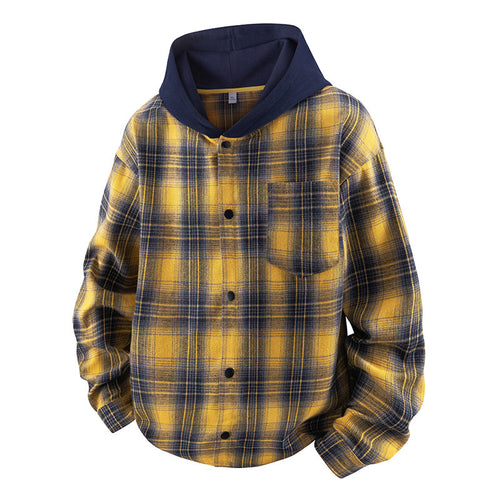 Herren lässige Hemdjacke mit gefütterter Kapuze und Karomuster EB