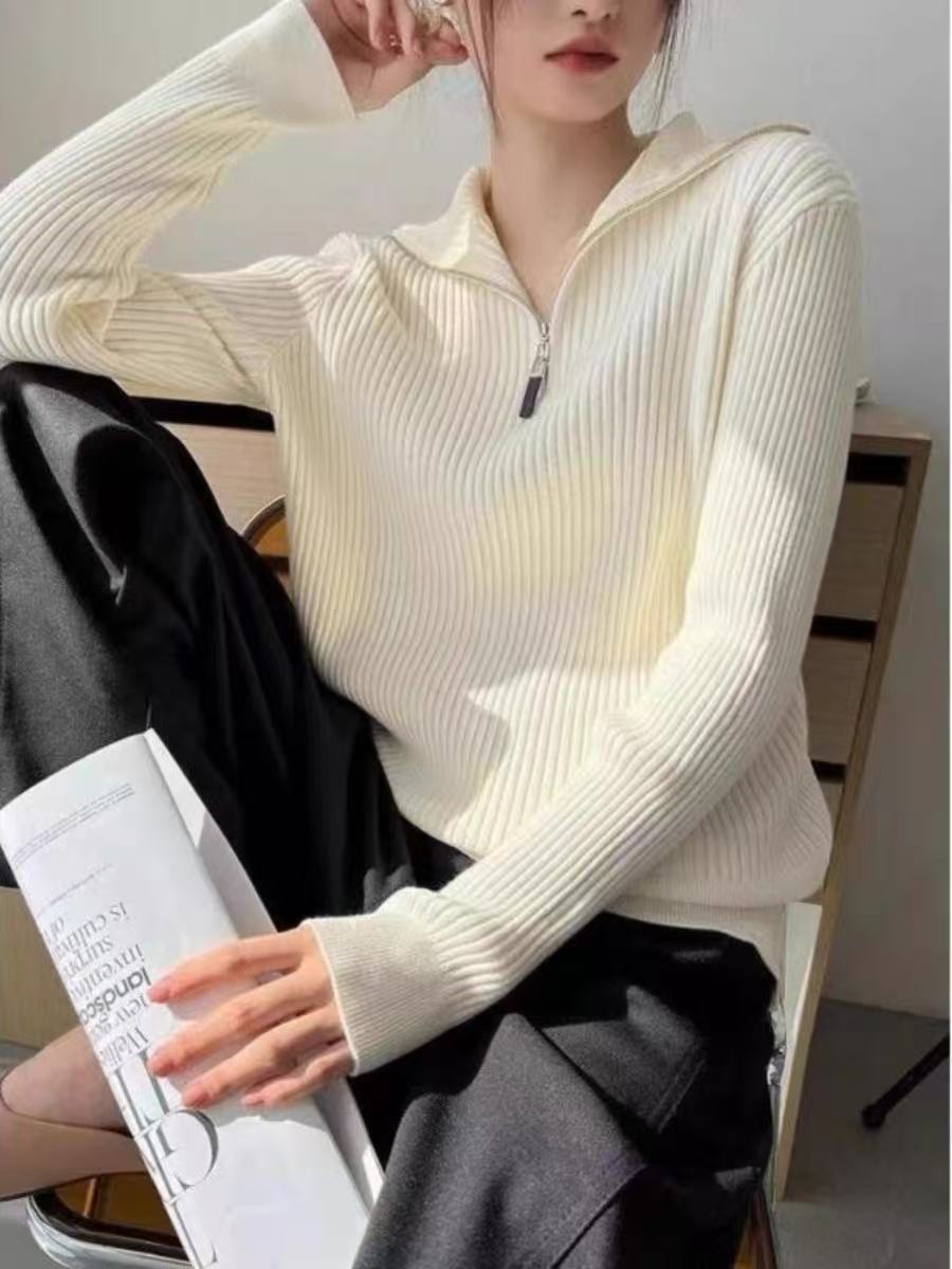 Damen Pullover mit Stehkragen und Reißverschluss EB