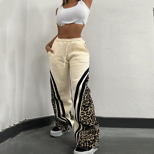 Damen Sportliche Sweatpants mit Leomuster und seitlichen Streifen EB