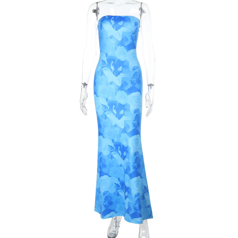 Damen Elegantes Bandeau-Maxi-Kleid mit floralem Design EB