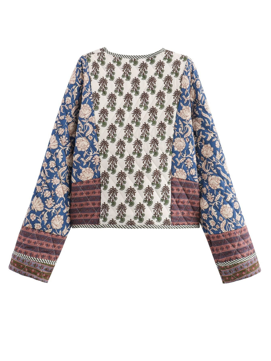 Damen Patchwork-Jacke mit floralen Mustern und weitem Schnitt EB