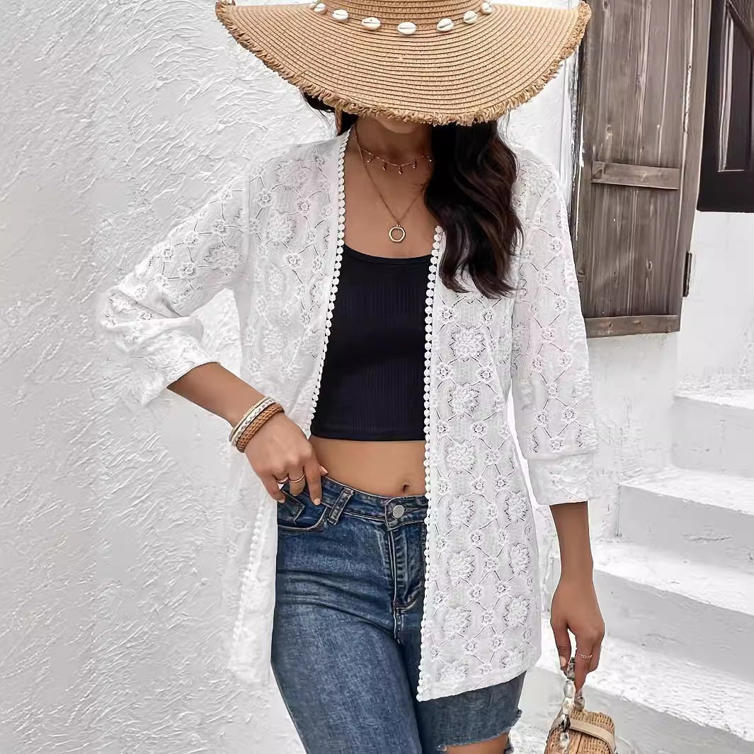 Damen Spitzen Kimono-Cardigan mit feinen Stickereien EB
