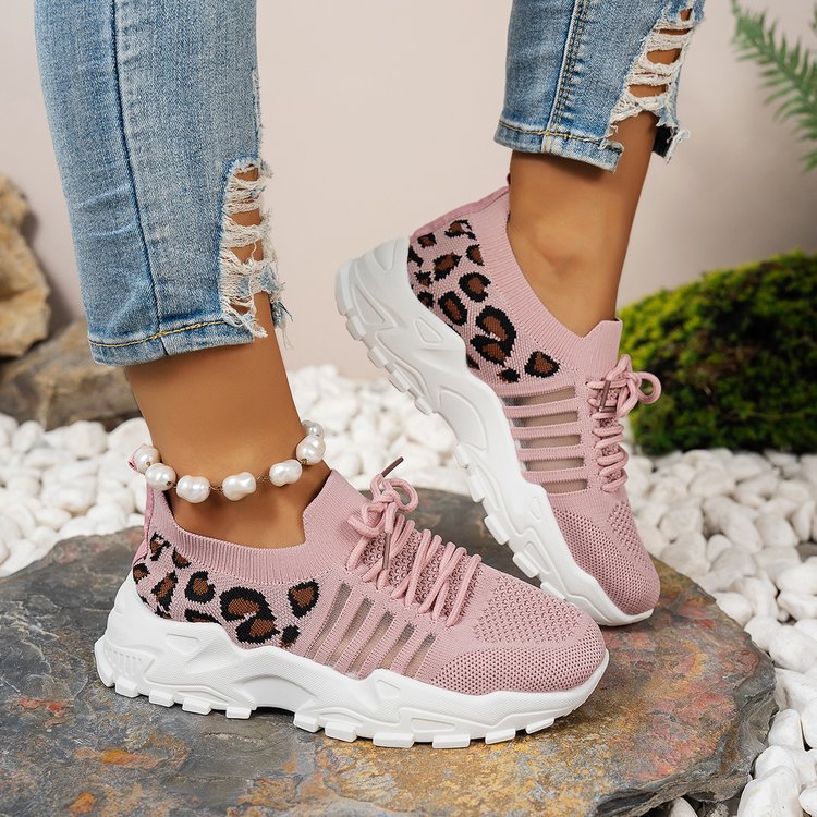 Damen Sportliche Sneakers mit atmungsaktiver Netzstruktur und modischem Leopardenmotiv EB