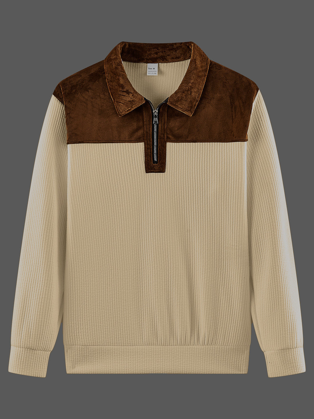 Unisex nan feinstrukturierter Strickpullover mit halbem Reißverschlusskragen und Samtbesatz EB