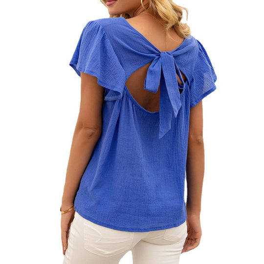 Damen lässiges Kurzarm Top mit Schlaufen-Detail EB