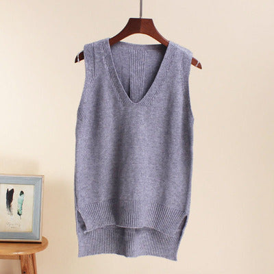 Damen Ärmelloses Stricktop mit V-Ausschnitt und Feinstrickstruktur EB