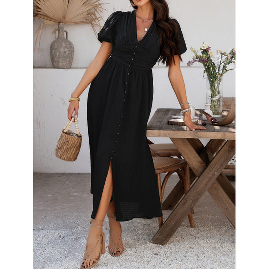 Damen Maxikleid mit raffinierten Puffärmeln und tailliertem Schnitt EB