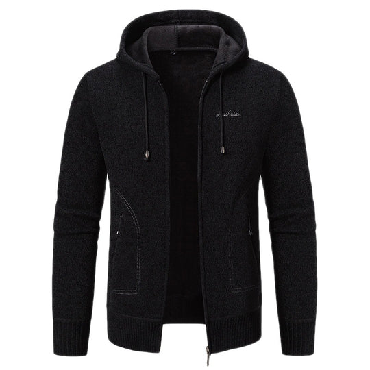 Herren nan warme Strickoptik-Zipjacke mit Teddyfutter, Kapuze und verdeckten Reißverschlusstaschen EB