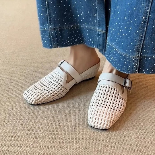 Damen Clogs mit modischem Geflecht und verstellbarem Riemen EB