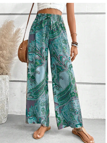 Damen Weite Pailletten-Hose mit elastischem Bund und floralem Muster EB