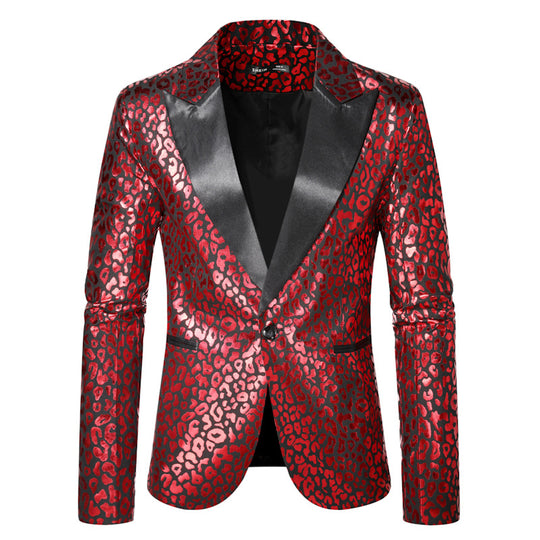 Herren eleganter Pailletten-Blazer mit modernem Leopardenmuster EB
