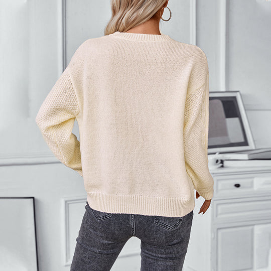 Damen Strickpullover mit modernem V-Ausschnitt und Zopfdesign EB