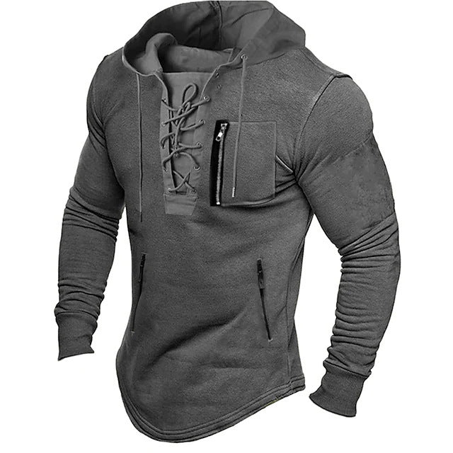 Herren modischer Kapuzenpullover mit einzigartigem Schnürdesign EB