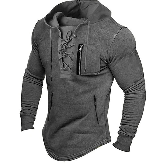 Herren modischer Kapuzenpullover mit einzigartigem Schnürdesign EB
