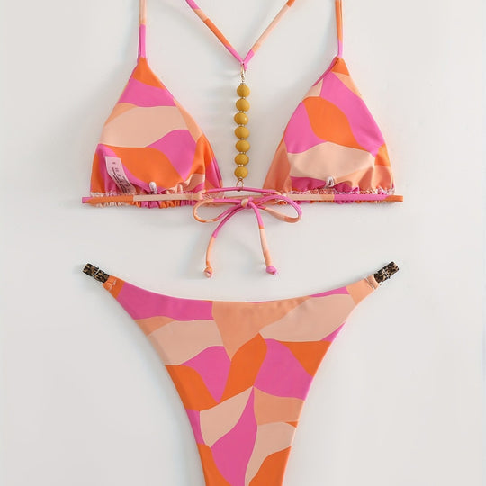 Damen Triangel-Bikini Set mit auffälligen Streifen EB