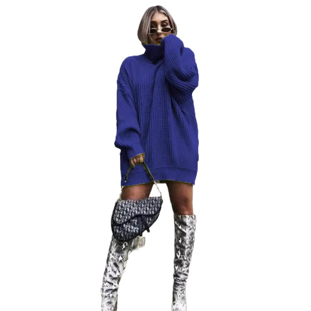 Damen Oversized Strickpullover im strukturierten Look mit hohem Kragen EB