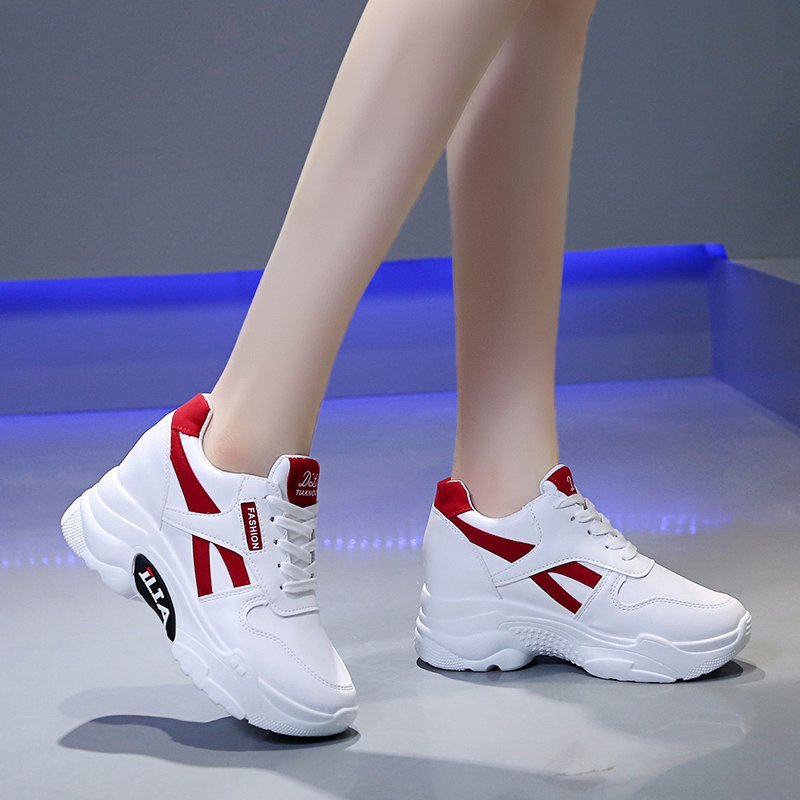 Damen modische Sneakers mit hoher Plateau-Sohle und sportlichem Design EB