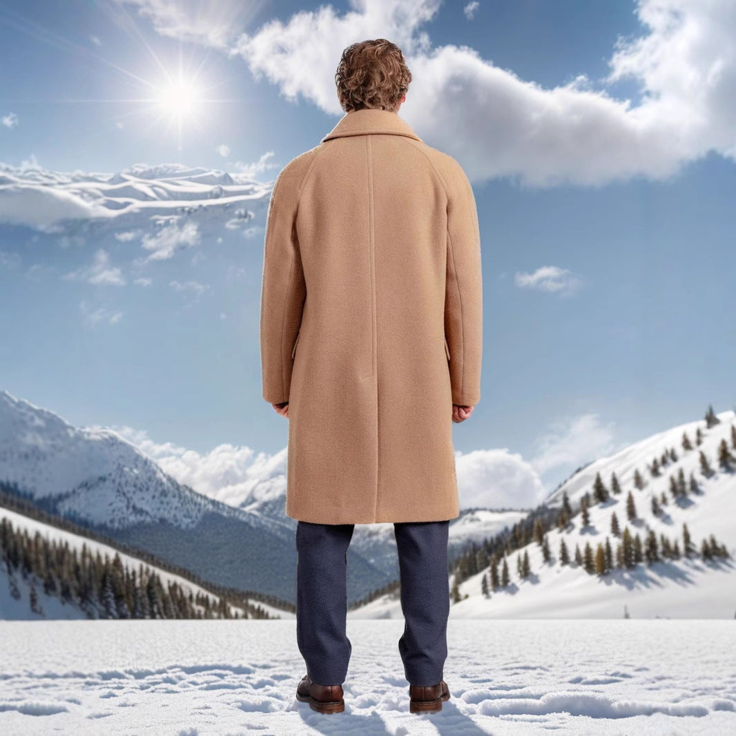 Herren eleganter Wollmantel mit doppelter Knopfreihe und praktischen Eingrifftaschen EB