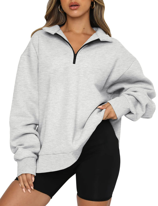 Damen Oversized Sweatshirt mit kurzem Reißverschluss und lässigem Schnitt EB