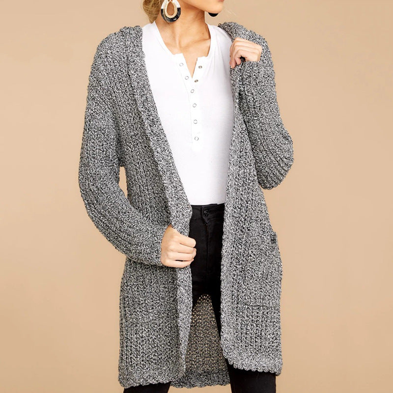 Damen kuschelige Strickjacke mit offener Front und Kapuze EB