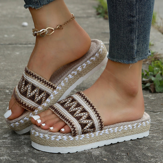 Damen Plattform-Sandalen mit buntem Ethno-Design EB