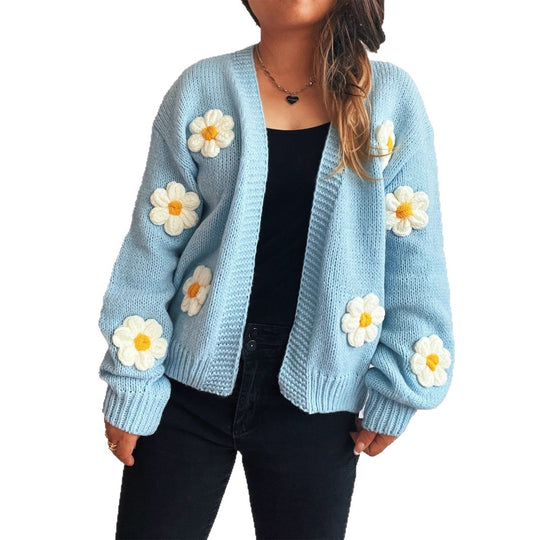 Damen Strickjacke mit floralem Design und lässiger Passform EB