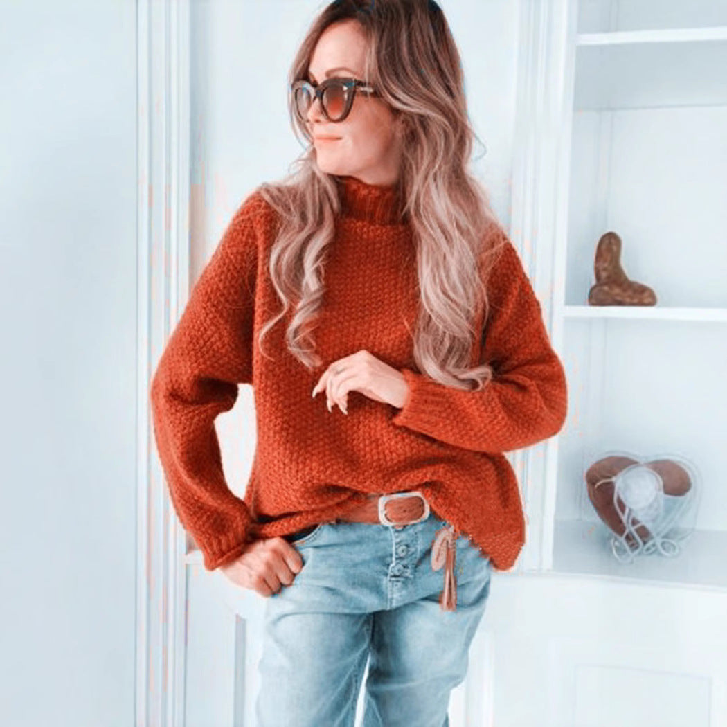 Damen lässiger Pullover mit hochgeschlossenem Kragen und strukturierter Maschenoptik EB