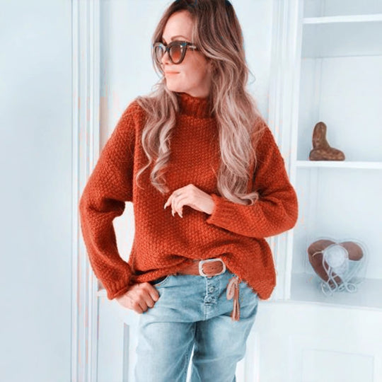 Damen lässiger Pullover mit hochgeschlossenem Kragen und strukturierter Maschenoptik EB