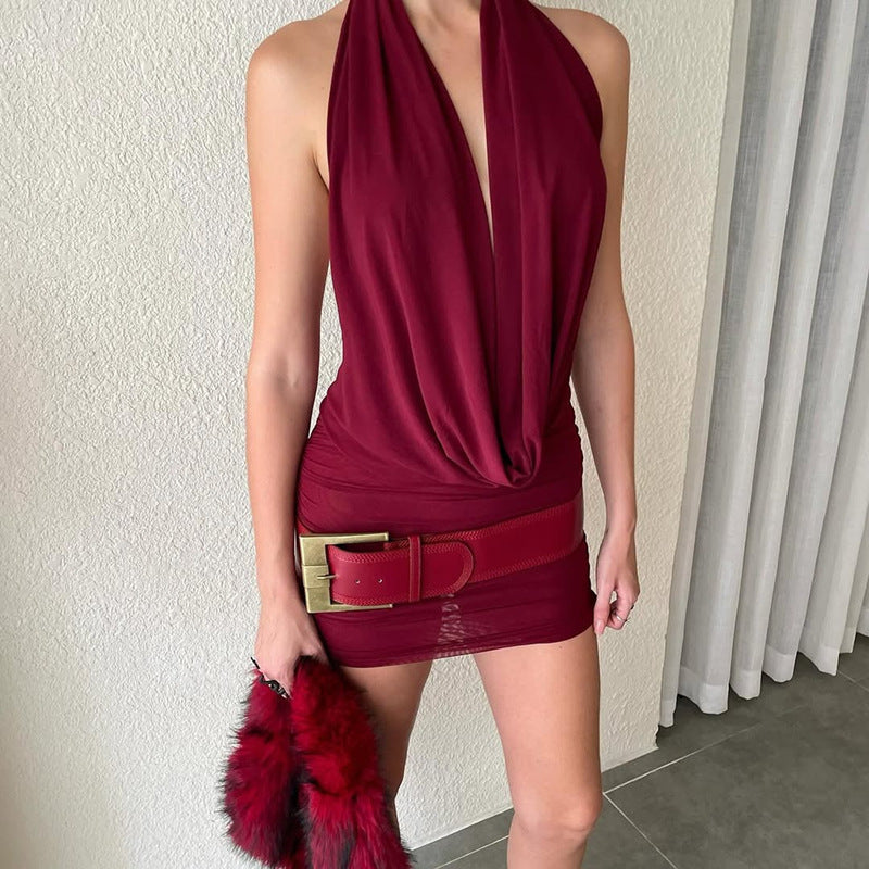 Damen Elegantes Maxikleid mit tiefem V-Ausschnitt und schimmernder Materialstruktur EB