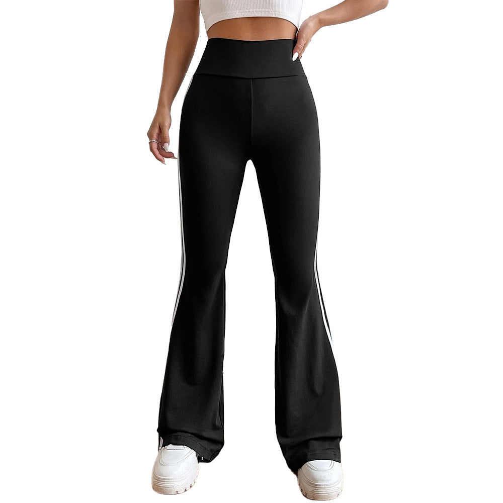 Damen hochgeschnittene Flared-Sporthose mit taillenformendem Komfortbund und seitlichen Kontraststreifen Eichborn Berlin