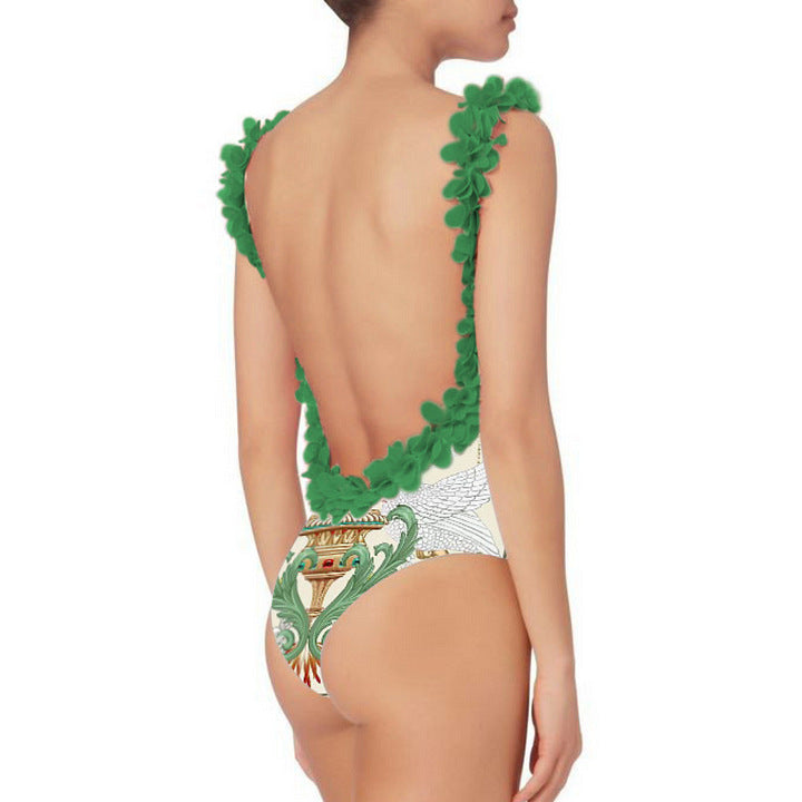 Damen Badeanzug-Set mit floraler Rüschendekoration und elegantem Maxirock EB