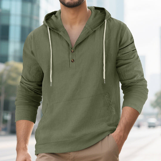 Herren Kapuzensweater mit Knopfleiste und praktischen Taschen EB