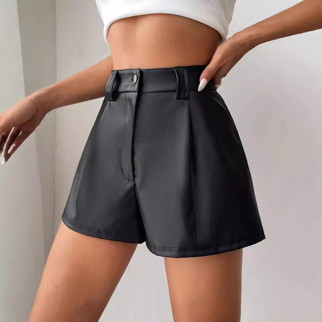 Damen Hochtaillierte Kunstleder-Shorts mit schickem Schnitt und dekorativen Falten EB