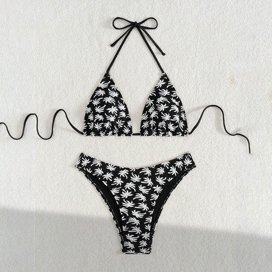 Damen Triangel-Bikini mit kreativem Blattmuster EB